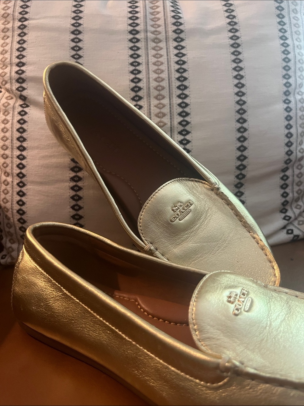 Coach Metallic Gold Leather Slip-On Loafers - Picture 2 of 4